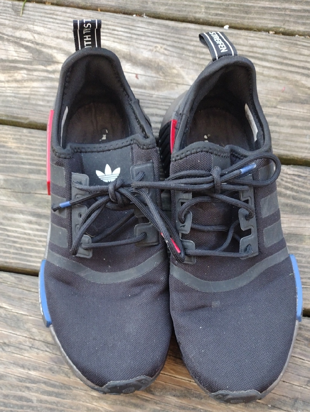 Adidas Men’s Black Sneakers Red & Blue Accent